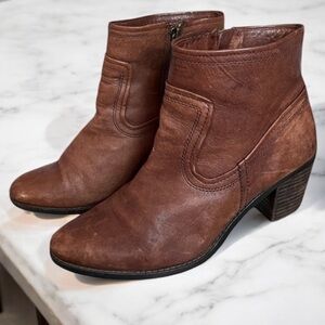 ARTURO CHIANG Leather Boots Western Ankle Boots Brown Booties Chunky Heel Size 9